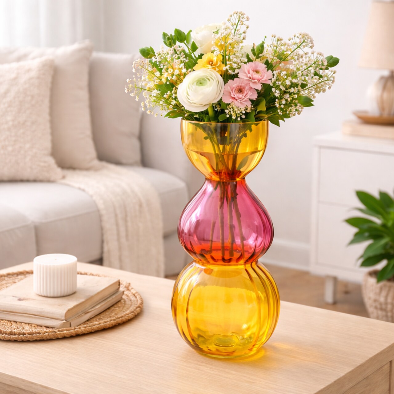 Vase | 14" Long Gleaming Bubble Glass Vase | Stylish Decorative Accent for Modern Home, Office & Contemporary Spaces